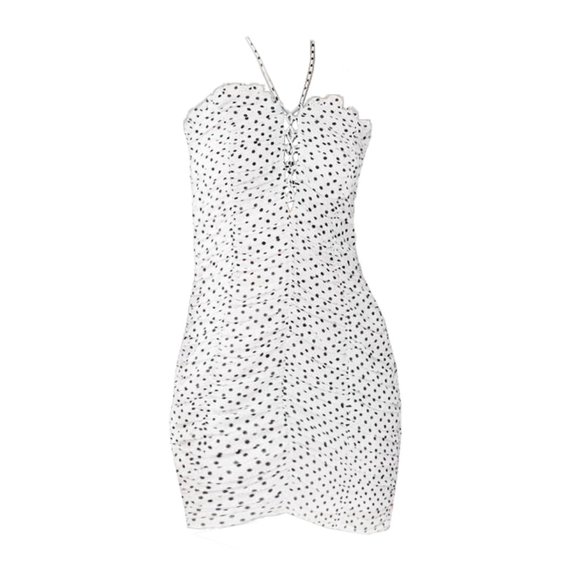 UO white polka dot lace up ruched halter dress - Picture 1 of 8